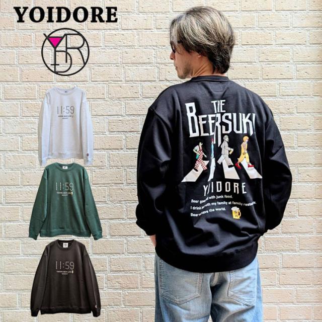 YOIDORE クルーネック スウェット BEER SUKI バックグラフィック 刺繍 ややゆったりめ 裏毛生地 スウェット サラリとした着心地 ルーズシルエット 酔いどれ リラックス感 ビール好き プレゼント 835208