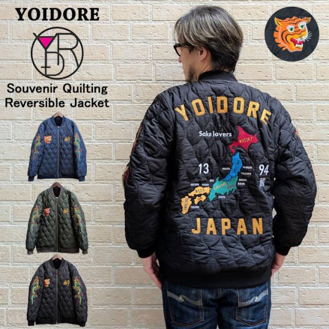 YOIDORE スーベニア キルティング リバーシブル ジャケット 酔虎 酔龍 刺繍 日本地図 ジャケット ジップアップ フルジップ スカジャン 酔いどれ ユニセックス トップス 酔 ルーズシルエット 835401