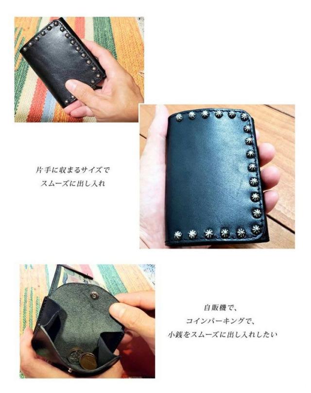 日本製 栃木レザー ウォレット エッジライン USAスタッズ 2つ折り財布