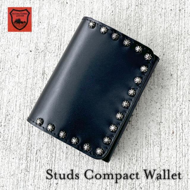 日本製 栃木レザー ウォレット エッジライン USAスタッズ 2つ折り財布