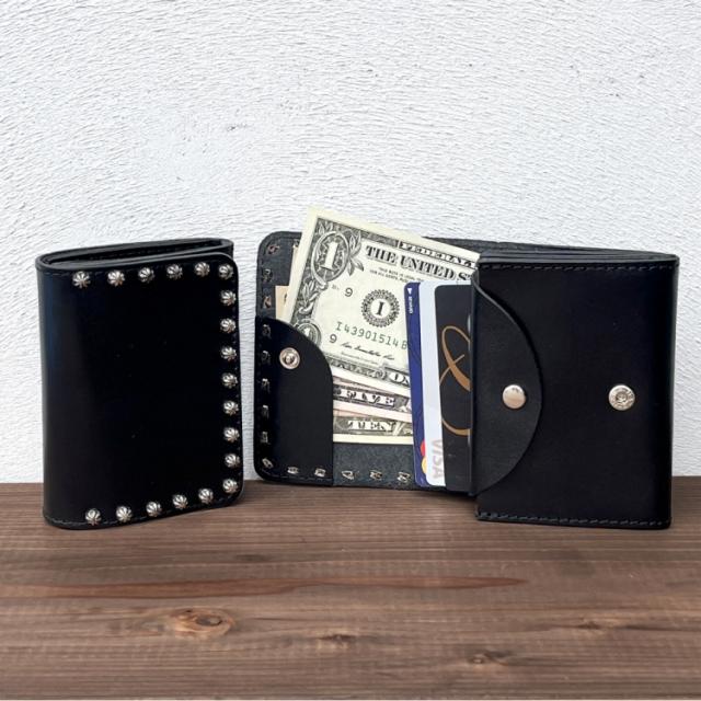 日本製 栃木レザー ウォレット エッジライン USAスタッズ 2つ折り財布