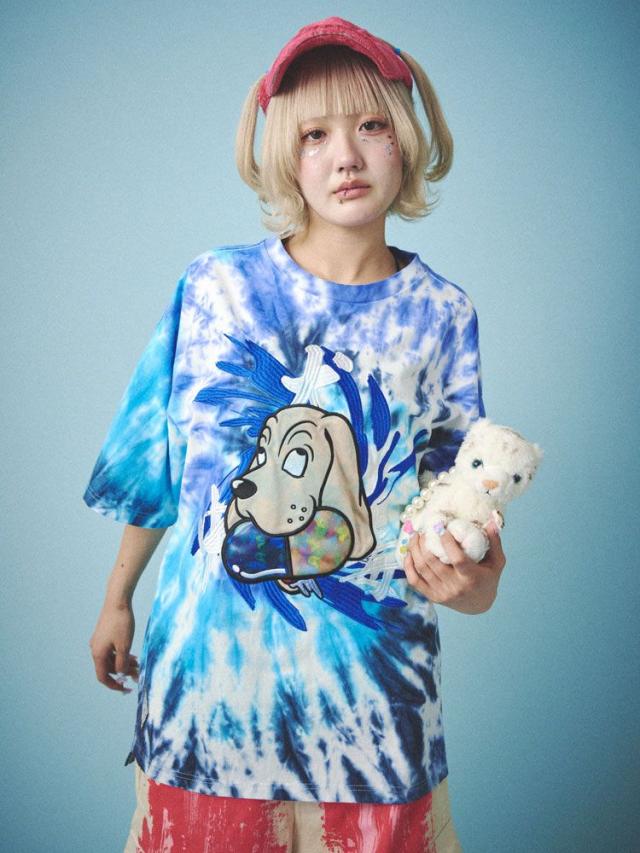 ガルフィー オーバーサイズ 半袖 Tシャツ GALFY タイダイ染め 犬中毒 イヌ ロゴ ストリート カジュアル Tシャツ 半袖Tシャツ ユニセックス 152017_18