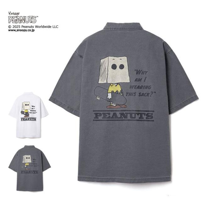 PEANUTS ミリタリー 半袖シャツ スケートボード NUTMEG ダブルーネーム パックプリント チャーリーブラウン ミスターサック スポーツ ストリート リラックスシルエット 2J8-15883_1