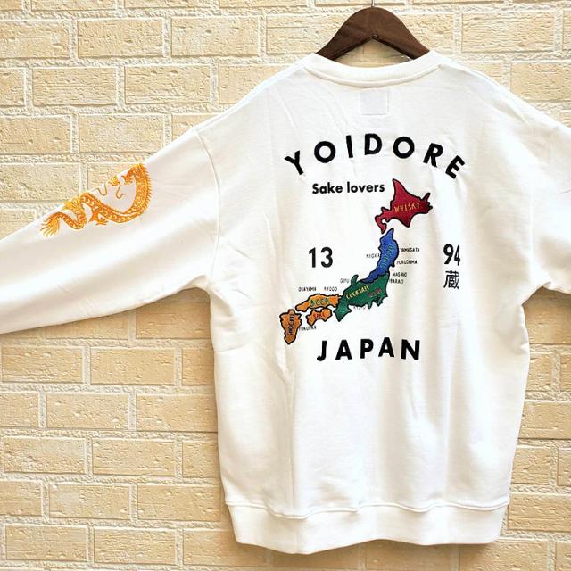 新品YOIDORE 酔どれ　スーベニア　クルーネックトレーナー　WHITE -L セールYOIDORE⁄酔いどれJAPANスーベニア クルーネックトレーナー