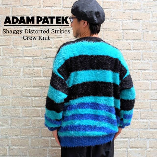 ADAMPATEK 毛足の長いシャギー糸 オーバーサイズ ボーダーニット 
