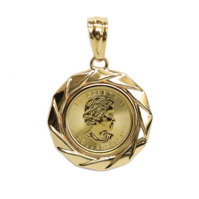 【送料無料】 K24 純金 人気のメイプルリーフ金貨 1/10oz K18枠 ペンダントトップ