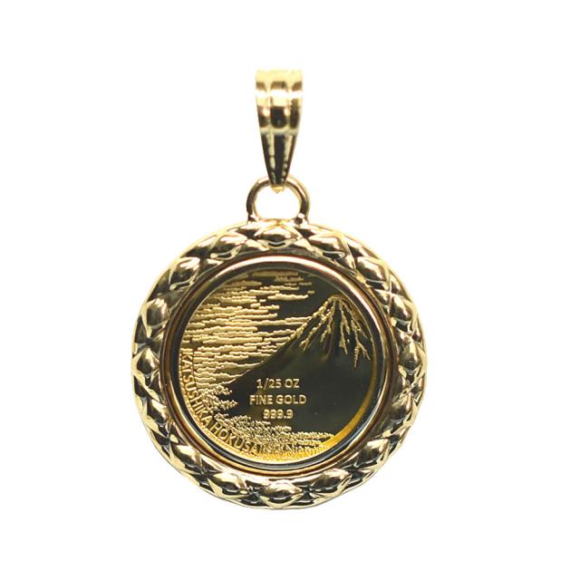 K24 純金 葛飾北斎 赤富士 神奈川県浪裏 1/25オンス K18枠 ペンダント