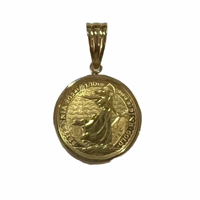 K24 純金　人気の　ブリタニア金貨　 1/10oz 　1/10オンス　K18枠　ペンダントトップ　裏チャールズ