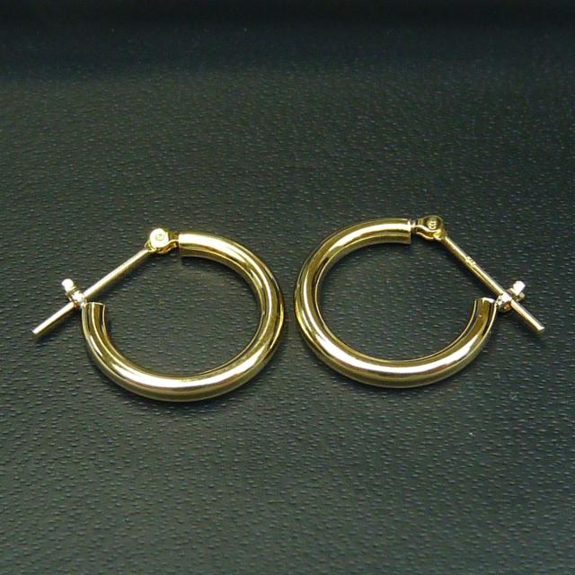 （2個ペア）K18　18金　イエローゴールド　定番　フープピアス　太さ 2mm×外径15mm