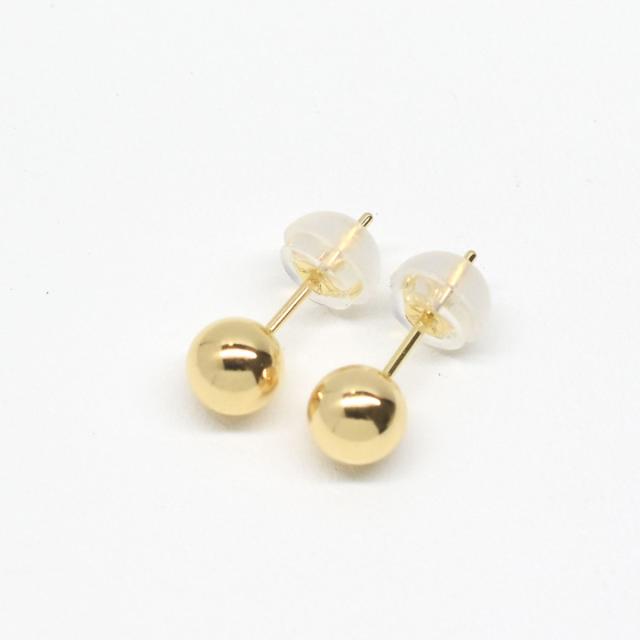 （2個セット）K18 18金　イエローゴールド　5mm　丸玉ピアス　K18ダブルロックシリコンキャッチ付き