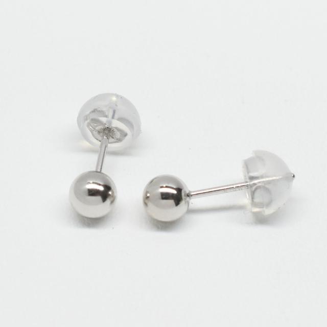 2個セット）K14WG 14金 ホワイトゴールド 6mm 丸玉ピアス K14ダブル