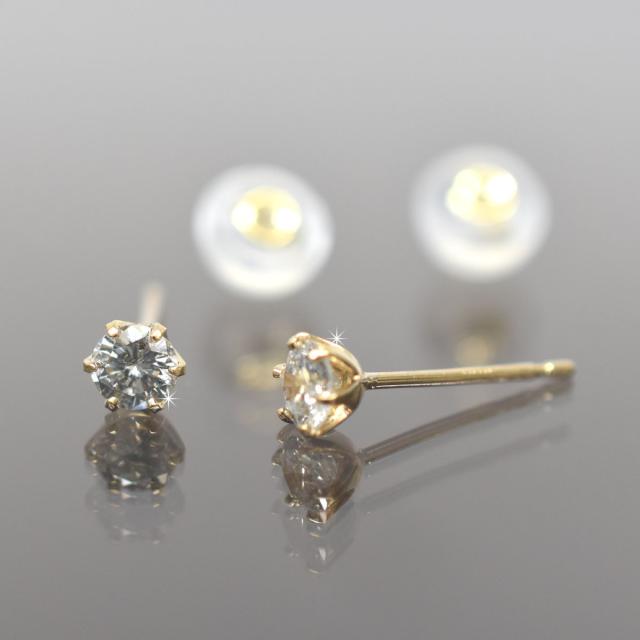 K18 　18金　イエローゴールド　シンプル6本爪タイプ　ダイヤモンド 一粒ピアス　直径3.3ｍｍ　ダイヤ 0.3ｃｔ_1