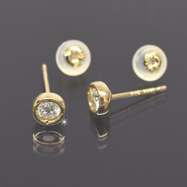 K18 　18金　イエローゴールド　チョコ留め丸タイプ　ダイヤモンド 一粒ピアス　直径3.0ｍｍ　ダイヤ 0.2ｃｔ_2