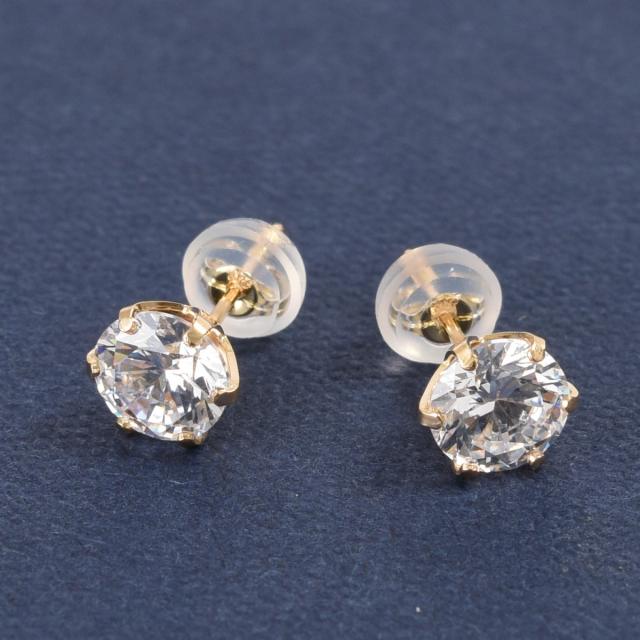 K18 18金 イエローゴールドキュービックピアス