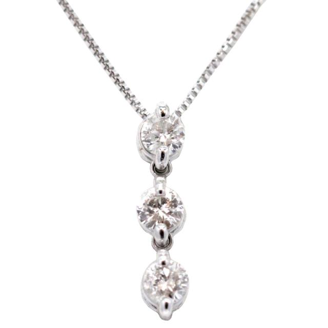 K18WG スリーストーン ダイヤモンドネックレス 0.2ct_1