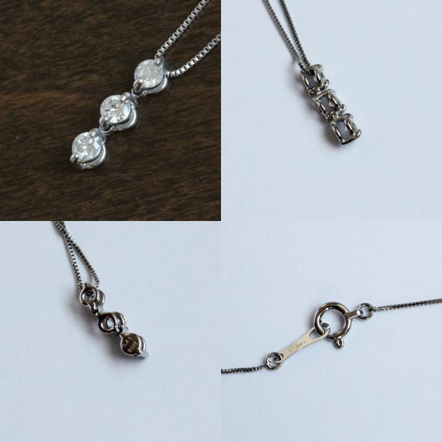K18WG スリーストーン ダイヤモンドネックレス 0.2ct_4