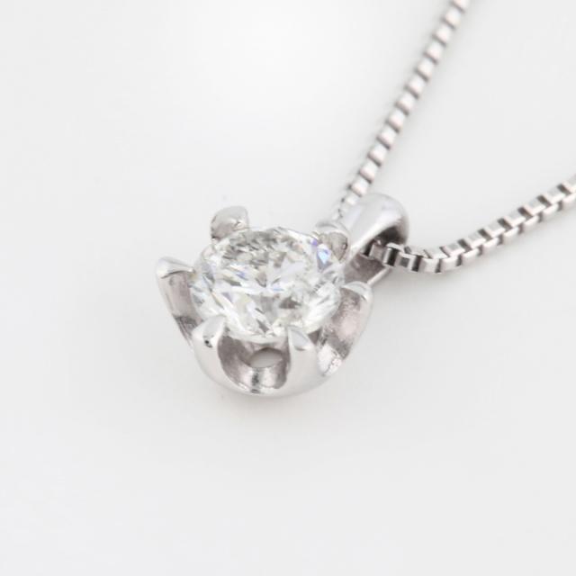K18WG ダイヤモンドネックレス 6本爪 一粒ダイヤ 0.1ct