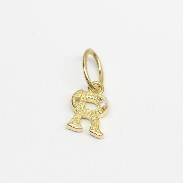 K18　18金　ダイヤ付きイニシャルペンダントヘッド　（イニシャルR）　ダイヤ0.01ct