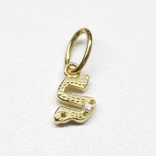 K18 18金 ダイヤ付きイニシャルペンダントヘッド （イニシャルS