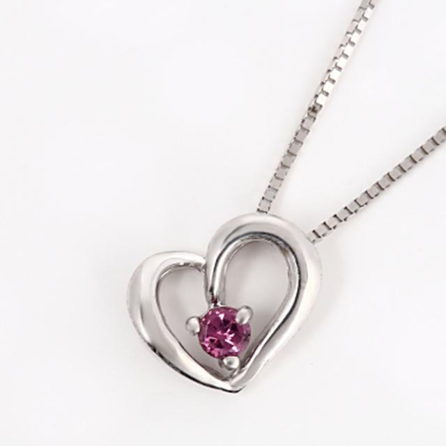K10WG 誕生石シリーズ プチハートネックレス 1月 ロードライトガーネット 