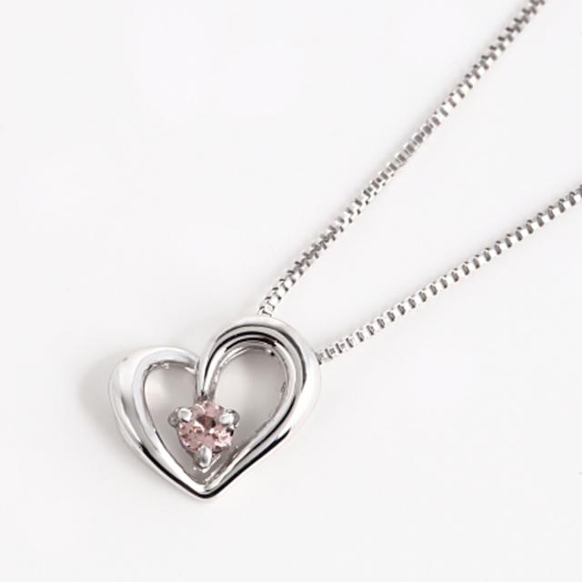 K10WG　誕生石シリーズ　プチハートネックレス　10月　ピンクトルマリン