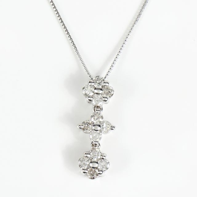 K18WG ダイヤモンドネックレス ダイヤ 0.35ct （K18WG 0.5mm 