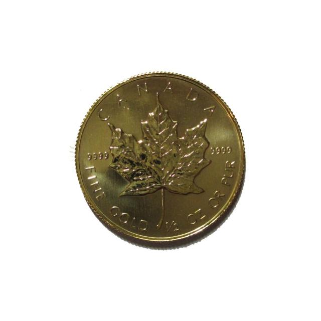 【送料無料】未使用品　メイプルリーフ金貨 1/2オンス 純金 24金 　15.5g　 1/2oz【クレジットカードは使えません】