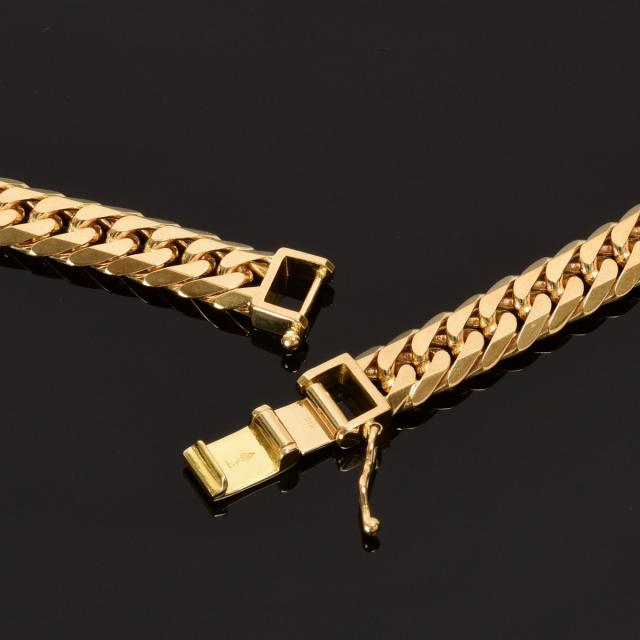 喜平6面ダブルK18メッキ中折れ金具セーフティー付き喜平ネックレス