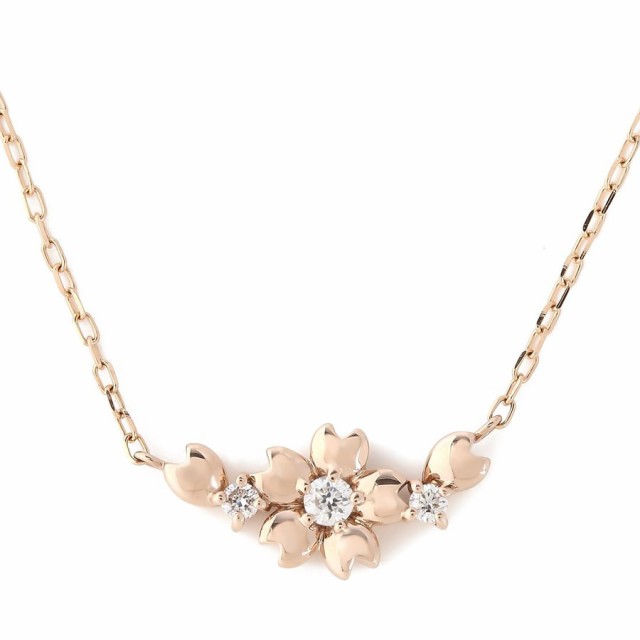 K18 18金 0.04ct ダイヤモンドネックレス サクラ 桜デザイン