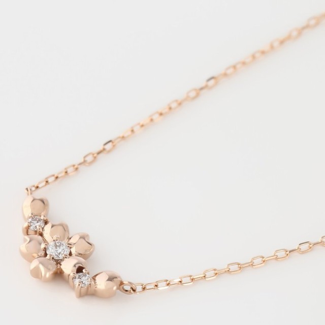 K18 18金 0.04ct ダイヤモンドネックレス サクラ 桜デザイン