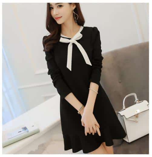 S ワンピース レディース 上品 フォーマル Aライン 長袖 ブラック 清楚 ミニ丈 フレア リボン 結婚式の通販はau Pay マーケット Unveil