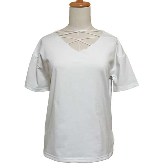 レディース バッククロス ラフ Tシャツ 背中見せ レースアップ デザイン Vネック 背中開き トップス 春 夏 カットソー ホワイト L の通販はau Pay マーケット Unveil
