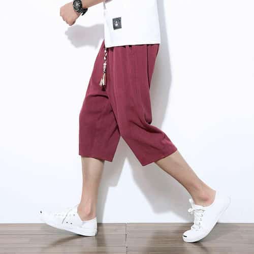 Xl サルエルパンツ 赤 ワインレッド メンズ ハーフパンツ サルエル ショートパンツ 麻 夏 七分丈 調整紐 Roi5の通販はau Pay マーケット Unveil