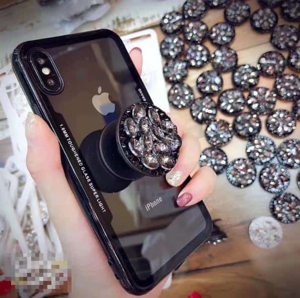 7 8 ブラック フレームライン キラリグリップ Iphone スマホケース クリア ビジュー リング付き スケルトンの通販はau Pay マーケット Unveil