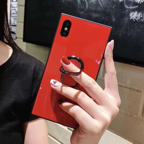 Iphone7 Iphone8 赤 レッド ケース バンカーリング付き スクエア光沢ガラスケース バンパー カバー Roi1の通販はau Pay マーケット Unveil