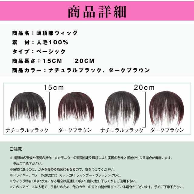 頭頂部 ウィッグ 部分かつら ヘアピース 自然 ブラウン つけ毛 メンズ