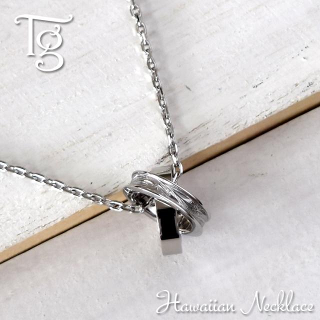 ハワイアンジュエリー ネックレス ステンレス メンズ レディース 男女兼用 金属アレルギー対応 サージカルステンレス316L つけっぱなし 二連 ツインリング スクロール スティールシルバーカラー あずきチェーン付き ハワイアン ペンダント(gpss1302st)の通販は 4,920円