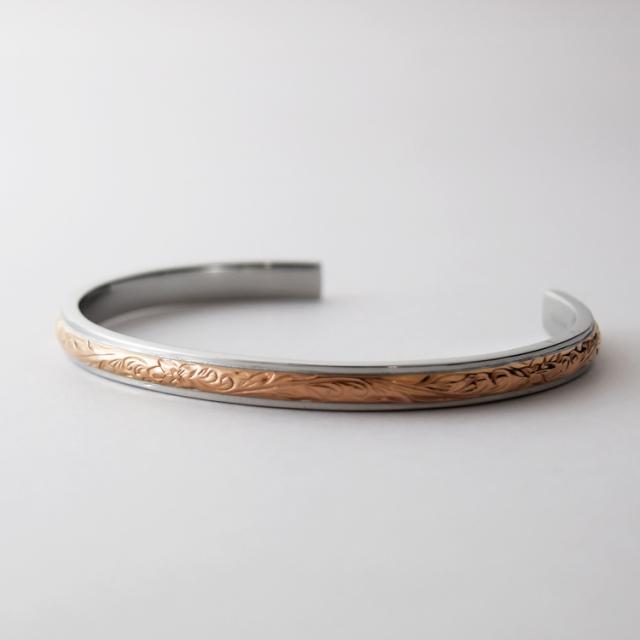 ハワイアンジュエリー ハワイアン バングル ブレスレット レディース 刻印 ステンレス 金属アレルギー対応 サージカルステンレス つけっぱなし プルメリア スクロール スティールシルバーカラー×ローズゴールドカラー lstb012strg_5