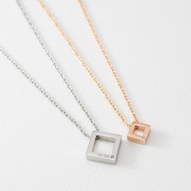 ペアネックレス 2本セット 金属アレルギー ステンレス サージカルステンレス 刻印 ダイヤモンド 合わせメッセージ スクエア シンプル おしゃれ つけっぱなし ペンダント スティールシルバーカラー ローズゴールドカラー 316L ノンアレルギー lstn026pair_8