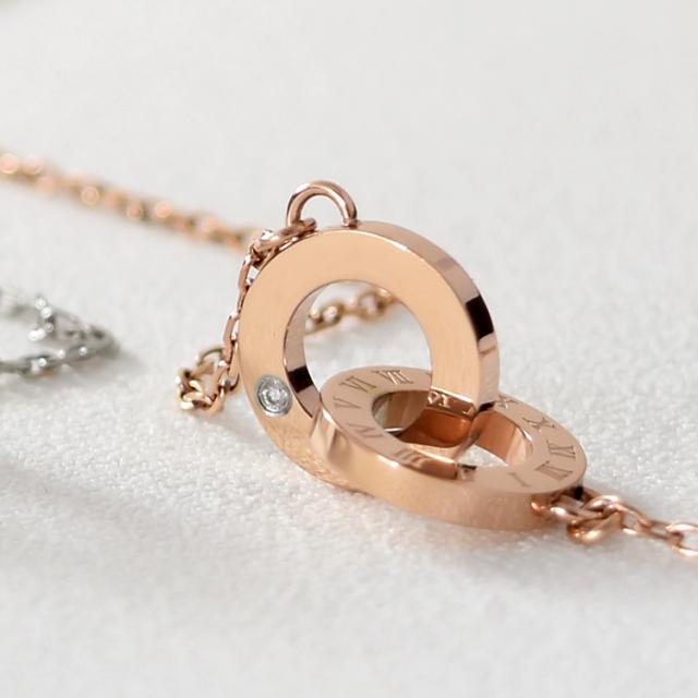 ペアネックレス 2本セット 金属アレルギー ステンレス サージカルステンレス 刻印 ダイヤモンド ローマ数字 インターロッキング インフィニティ シンプル おしゃれ つけっぱなし スティールシルバーカラー＆ローズゴールドカラー lstn027st_rg_pair