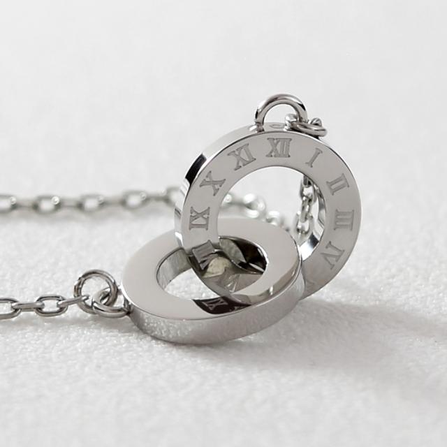 ペアネックレス 2本セット 金属アレルギー ステンレス サージカルステンレス 刻印 ダイヤモンド ローマ数字 インターロッキング インフィニティ シンプル おしゃれ つけっぱなし スティールシルバーカラー＆ローズゴールドカラー lstn027st_rg_pair