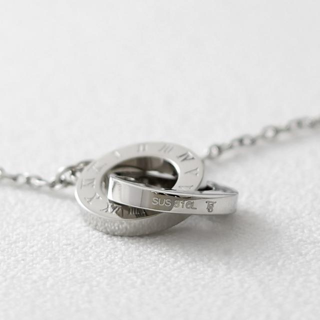 ペアネックレス 2本セット 金属アレルギー ステンレス サージカルステンレス 刻印 ダイヤモンド ローマ数字 インターロッキング インフィニティ シンプル おしゃれ つけっぱなし スティールシルバーカラー＆ローズゴールドカラー lstn027st_rg_pair