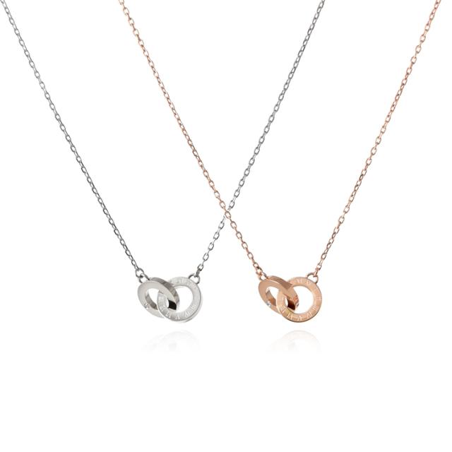 ペアネックレス 2本セット 金属アレルギー ステンレス サージカルステンレス 刻印 ダイヤモンド ローマ数字 インターロッキング インフィニティ シンプル おしゃれ つけっぱなし スティールシルバーカラー＆ローズゴールドカラー lstn027st_rg_pair