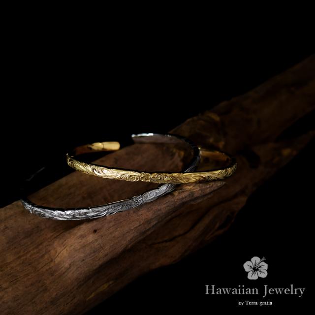 ハワイアンジュエリー ペアバングル ペアブレスレット つけっぱなし 刻印 ステンレス 金属アレルギー対応 ホヌ ハワイアン スティールシルバーカラー イエローゴールドカラー サージカルステンレス 2本セット価格 テラグラティア Terra-gratia PairBangle gbsg114pair_6