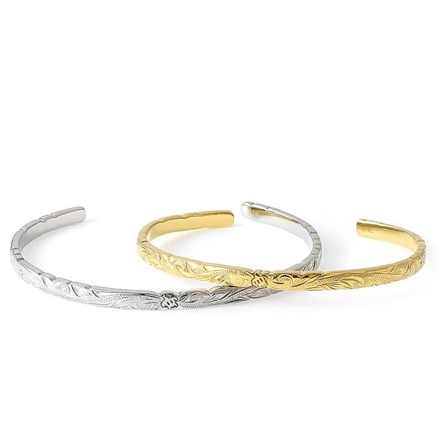 ハワイアンジュエリー ペアバングル ペアブレスレット つけっぱなし 刻印 ステンレス 金属アレルギー対応 ホヌ ハワイアン スティールシルバーカラー イエローゴールドカラー サージカルステンレス 2本セット価格 テラグラティア Terra-gratia PairBangle gbsg114pair_9