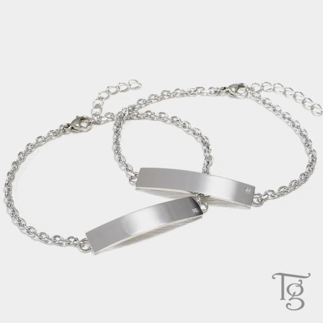 ペアブレスレット 2本セット 刻印無料 ステンレス つけっぱなし 金属アレルギー対応 大人 シンプル アレルギーフリー ダイヤモンド プレート ブレスレット お揃い テラグラティア Terra-gratia PairBracelet lstb002pair