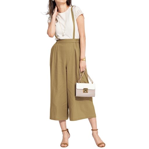 レディースファッション レディース パンツ ワイドパンツ バーゲン リネン混サスペンダー付きガウチョパンツ S M L Ll 3232 の通販はau Pay マーケット セシール