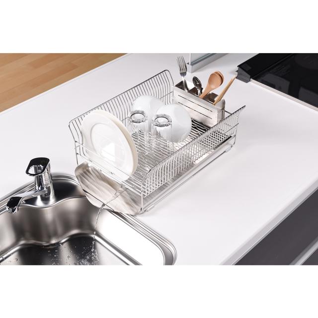 シンク周り用品 水切りかご ラック 吸水マット hanauta/ハナウタ 皿を縦にも横にも置ける水切り ワイド よこ置き 箸立て付き 503604の通販は