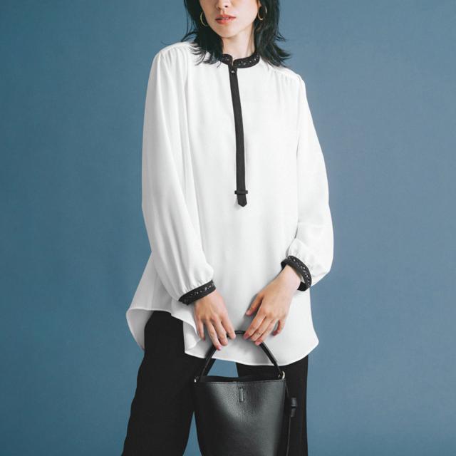 ビジュー使い バイカラー ブラウスチュニック ファッション シャツ ブラウス PC6068