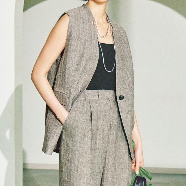 リネンシルク サイドベント ジレ ファッション ジャケット PC6090